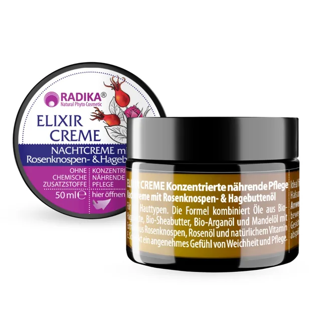 Elixír noční krém s růžovými poupátky a šípkovým olejem - 50 ml - Bioherba