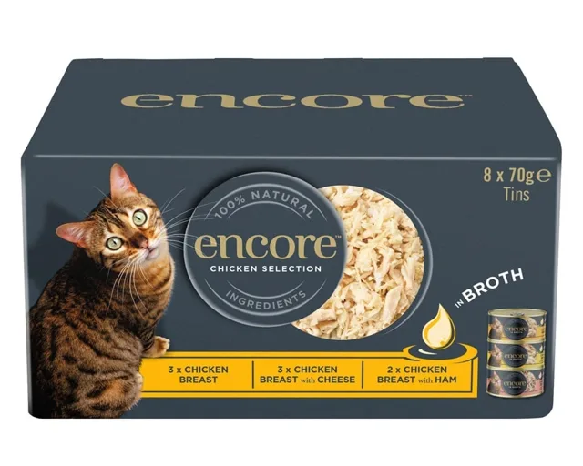 ENCORE Cat Chicken Selection in Broth Multipak 8x70 g mix chutí s kuřecím masem ve vývaru