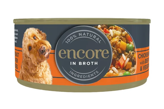 ENCORE Dog Chicken Breast with Beef Liver and Vegetables in Broth kuřecí prsa s hovězí játry a zeleninou v vývaru 156 g