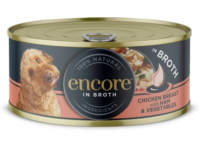ENCORE Dog Chicken Breast with Ham and Vegetables in Broth kuřecí prsa se šunkou a zeleninou ve vývaru 156 g