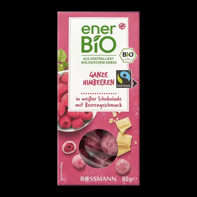 enerBiO BIO lyofilizované maliny v bílé čokoládě 85 g