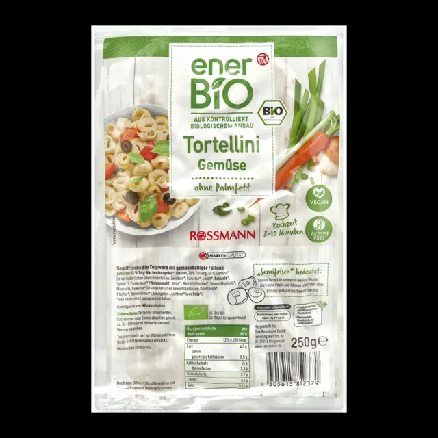 enerBiO BIO tortelliny plněné zeleninou 250 g