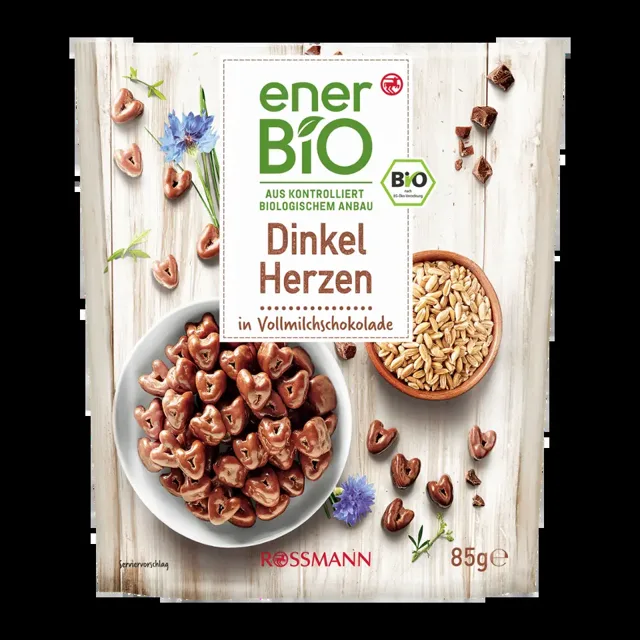 enerBiO Špaldová srdíčka v čokoládě 85 g