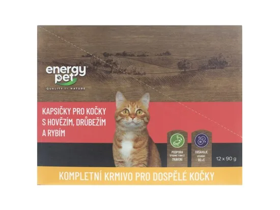 Energy Pet kapsička pro kočky drůbeží, hovězí, ryby 12 x 90 g