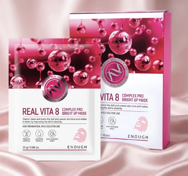 ENOUGH - Real Vita 8 Complex Pro Bright Up Mask - Rozjasňující plátýnková maska s komplexem 8 vitamínů - 25g