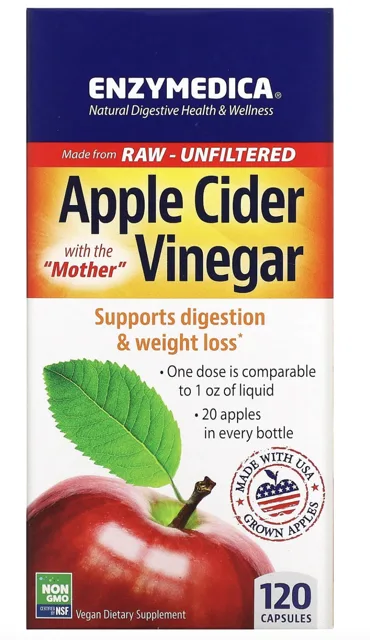 Enzymedica Apple Cider Vinegar, jablečný ocet, 120 kapslí