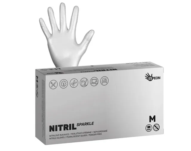 Espeon NITRIL SPARKLE nepudrované perleťově stříbrné 100 ks