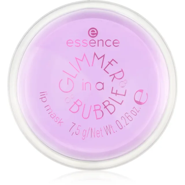 essence GLIMMER IN A BUBBLE hydratační maska na rty se třpytkami odstín 01 Kiss In A Bubble 7.5 g