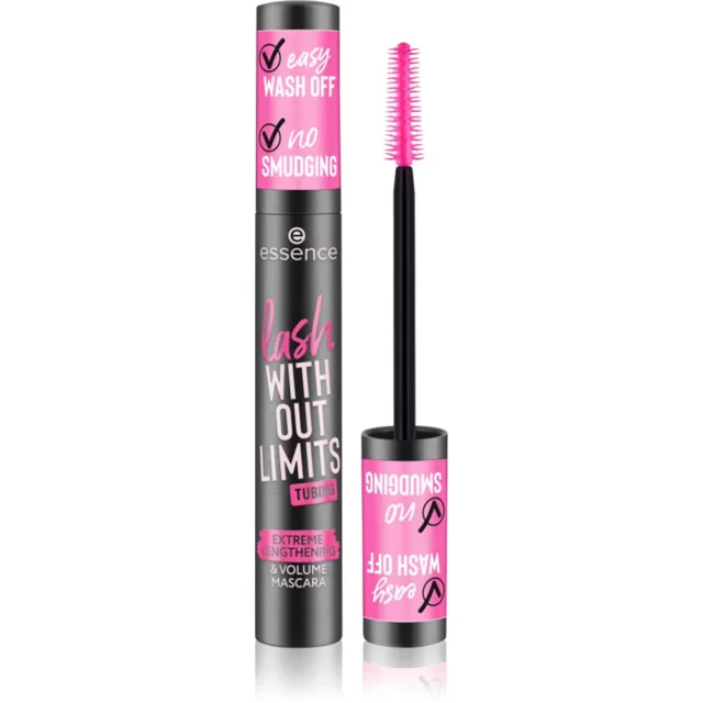 essence lash WITHOUT LIMITS TUBING objemová a prodlužující řasenka odstín 04 Black Tubing 13 ml