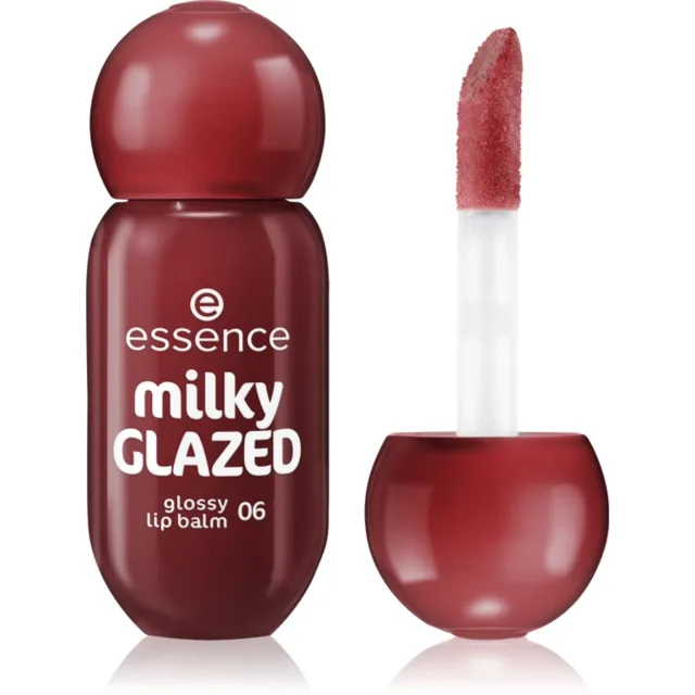 essence milky GLAZED tónovací balzám na rty s leskem odstín 06 Cherry on Top 4 ml