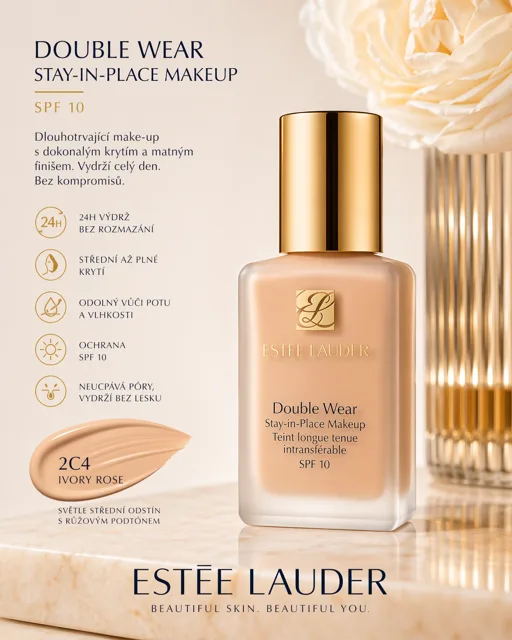 Estée Lauder Double Wear Stay-in-Place Makeup SPF 10 – odstín 2C4 Ivory Rose 30ml (odlomená část/vyzkoušený - bez krabice)
