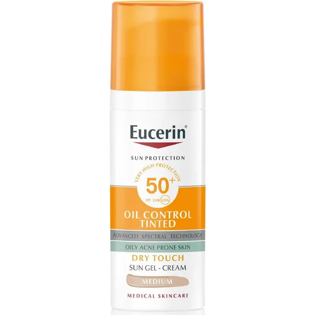 Eucerin Oil Control ochranný krémový gel na opalování na obličej SPF50+ středně tmavý 50 ml
