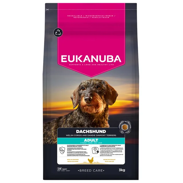 Eukanuba Adult Breed Care Dachshund - výhodné balení: 3 x 3 kg