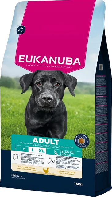 EUKANUBA Adult Large Breeds Chicken 15 kg krmivo pro psy velkých plemen bohaté na čerstvé kuřecí maso
