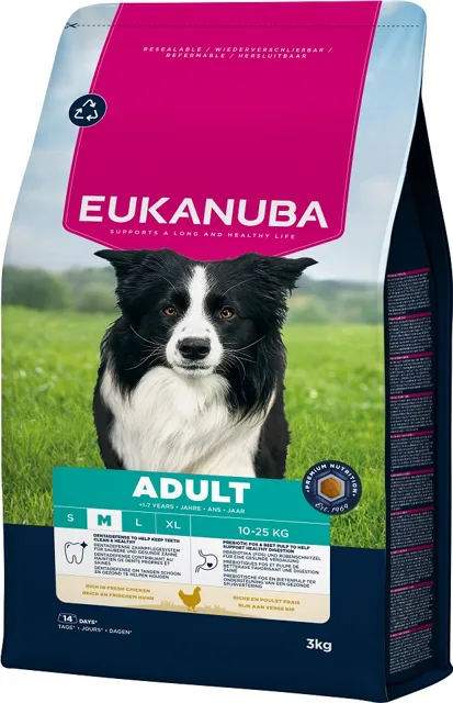 EUKANUBA Adult Medium Breeds Chicken 3 kg krmivo pro psy středních plemen bohaté na čerstvé kuřecí maso