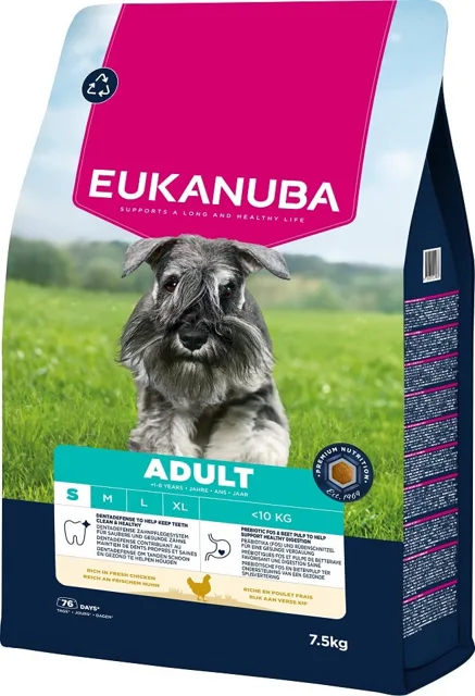 EUKANUBA Adult Small Breeds Chicken 7,5 kg krmivo pro psy malých plemen bohaté na čerstvé kuřecí maso