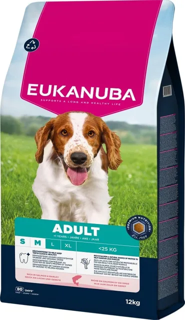 EUKANUBA Adult Small Medium Breeds Salmon Barlej 12 kg krmivo pro psy malých a středních plemen bohatá na lososa a ječmen