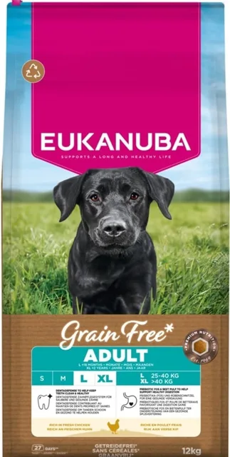 EUKANUBA Grain Free Adult Large Chicken 12 kg bezobilná krmiva pro psy velkých plemen s kuřetem