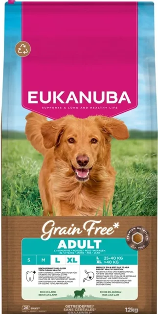 EUKANUBA Grain Free Adult Large Lamb 12 kg bezobilná krmiva pro psy velkých plemen s jehněčím