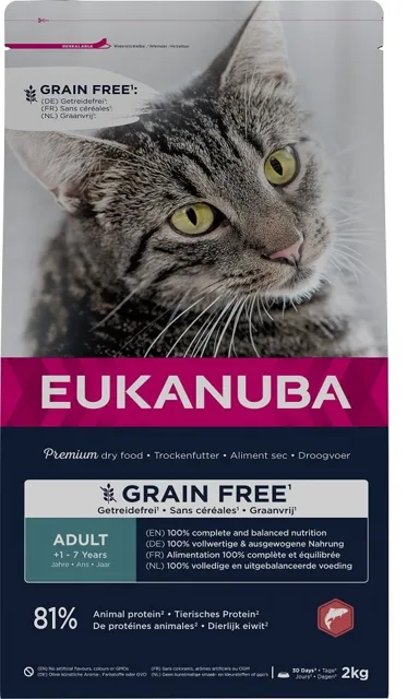 EUKANUBA Grain Free Adult Losos 2 kg pro dospělé kočky