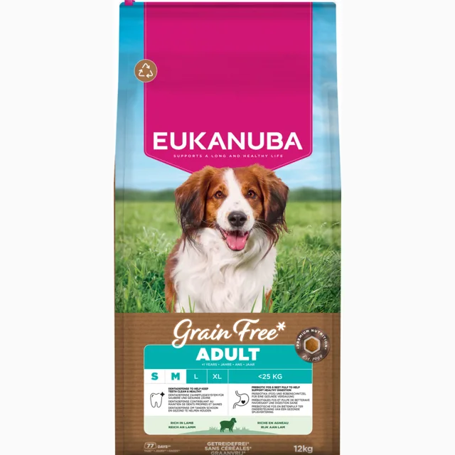Eukanuba Grain Free Adult Small & Medium Breed s jehněčím - 12 kg