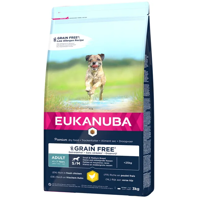 Eukanuba Grain Free Adult Small & Medium kuřecí - 12 kg