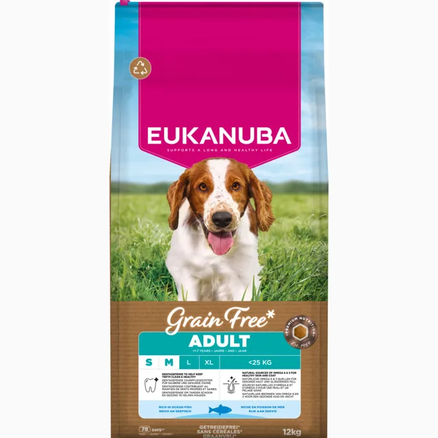 Eukanuba Grain Free Adult Small & Medium s mořskými rybami - výhodné balení: 2 x 3 kg