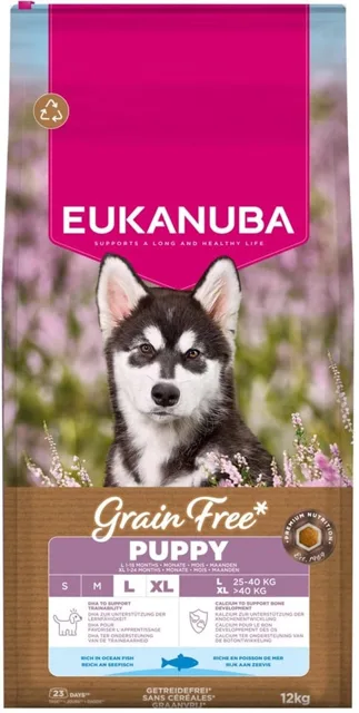 EUKANUBA Grain Free Puppy Large Ocean Fish 12 kg bezobilná krmiva pro štěňata velkých plemen s rybou