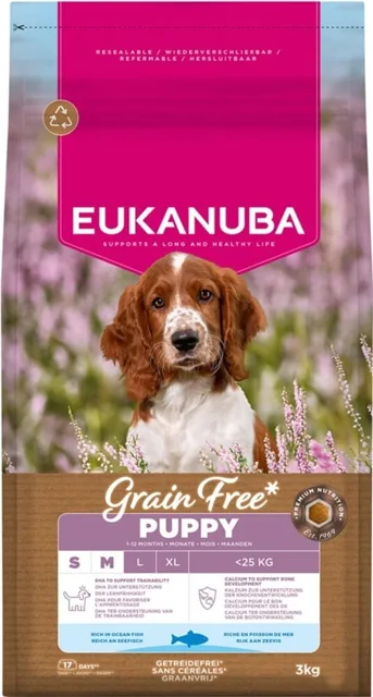 EUKANUBA Grain Free Puppy Small Medium Ocean Fish 3 kg bezobilná krmiva pro štěňata malých a středních plemen s rybou