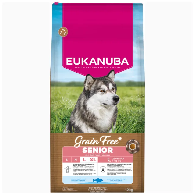 Eukanuba Grain Free Senior Large & Giant mořské ryby - výhodné balení: 2 x 12 kg