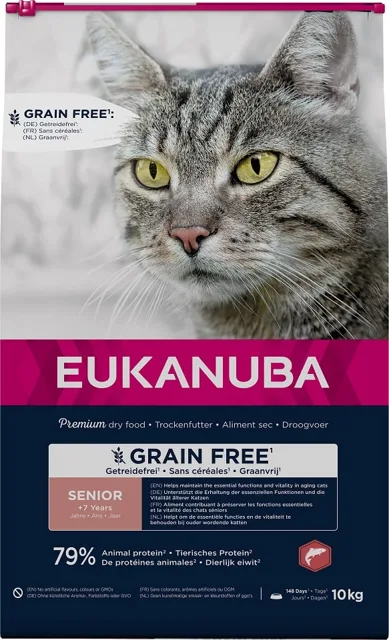 EUKANUBA Grain Free Senior Losos 10 kg pro starší kočky