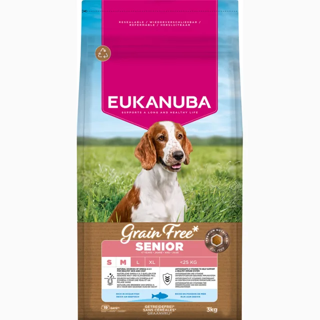 Eukanuba Grain Free Senior Small & Medium mořské ryby - 3 kg