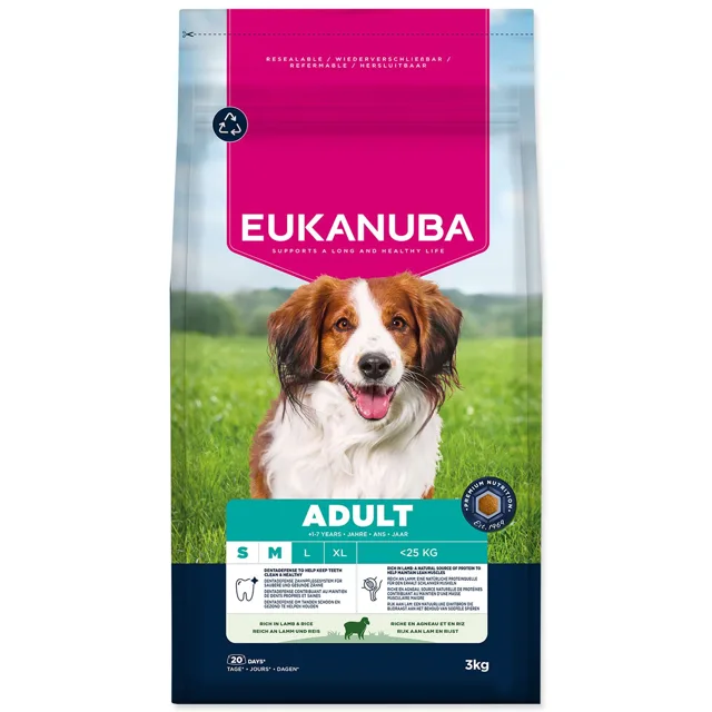 Eukanuba Krmivo Adult Small and Medium breed rich in lamb 3kg
