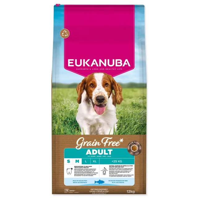 Eukanuba Krmivo Grain Free Adult Small & Medium rich in ocean fish 12kg