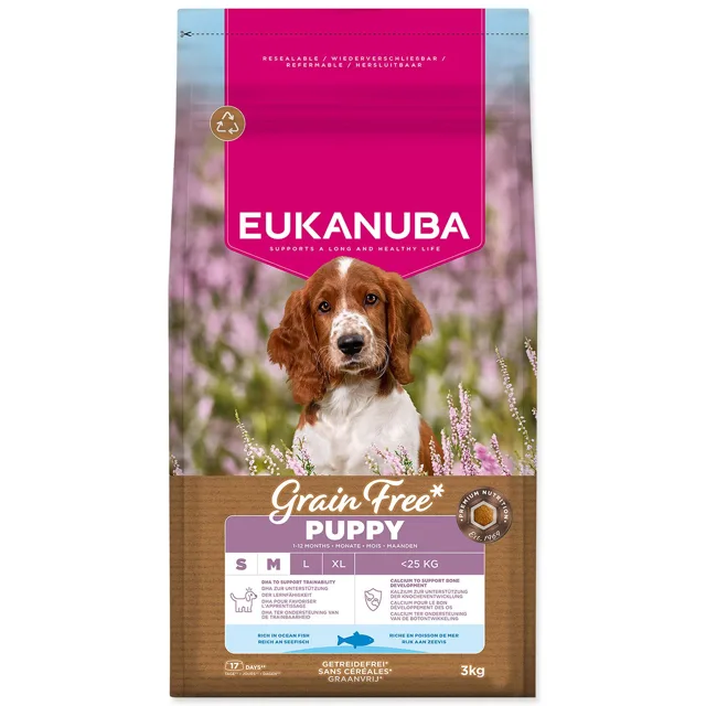 Eukanuba Krmivo Grain Free Puppy Small & Medium rich in ocean fish 3kg