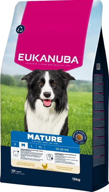 EUKANUBA Mature Medium Breeds Chicken 15 kg krmivo pro dospělé psy středních plemen bohaté na čerstvé kuřecí maso
