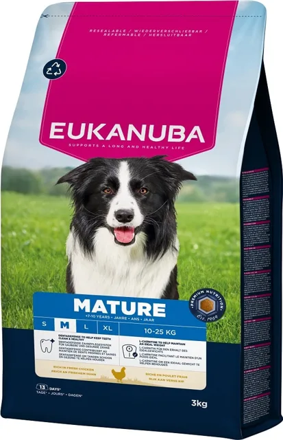EUKANUBA Mature Medium Breeds Chicken 3 kg krmivo pro dospělé psy středních plemen bohaté na čerstvé kuřecí maso
