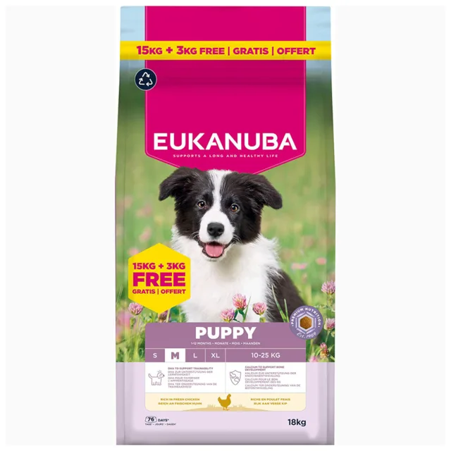 Eukanuba Premium Nutrition - 15 + 3 kg zdarma - Puppy Medium Breed Chicken