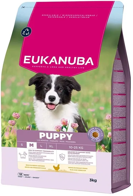 EUKANUBA Puppy Medium Breeds Chicken 3 kg granule pro štěňata středních plemen bohatá na čerstvé kuře