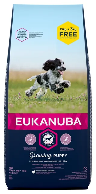 EUKANUBA Puppy Medium Breeds Chicken bohatá na čerstvé kuře 18 kg