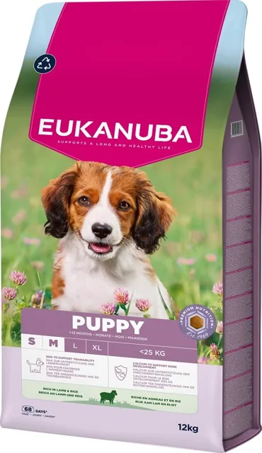 EUKANUBA Puppy Small Medium Breeds Lamb Rice 12 kg krmivo pro štěňata malých a středních plemen bohatá na jehněčí maso a rýži