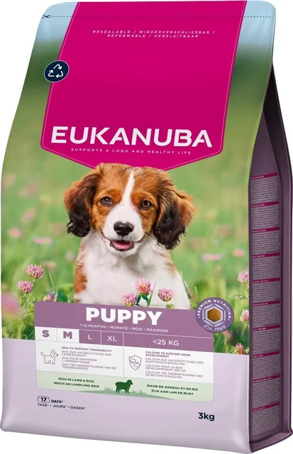 EUKANUBA Puppy Small Medium Breeds Lamb Rice 3 kg granule pro štěňata malých a středních plemen bohatá na jehněčí a rýži