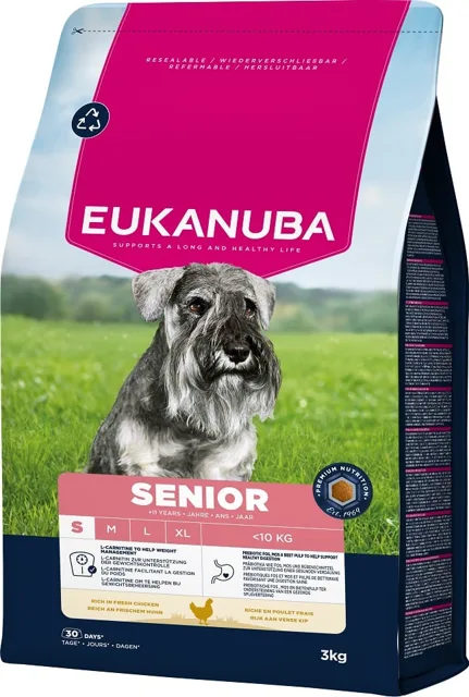 EUKANUBA Senior Small Breeds Chicken 3 kg granule pro starší psy malých plemen bohatá na čerstvé kuře
