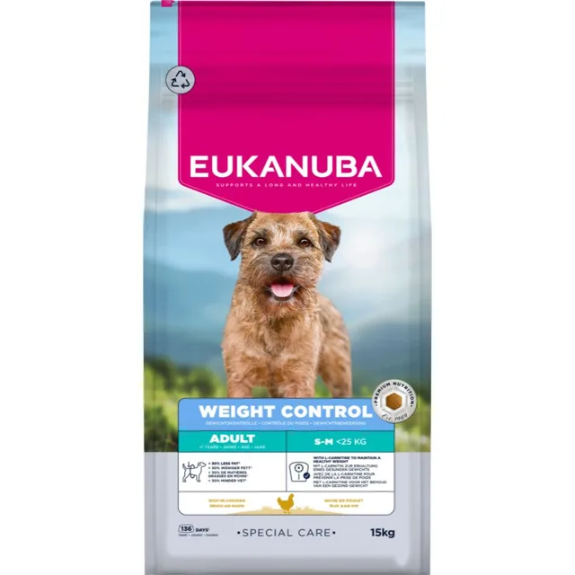 EUKANUBA Special Care Small &amp; Medium Breed Adult Dogs Weight Control 12 kg krmivo podporující kontrolu hmotnosti pro psy malých a středních plemen