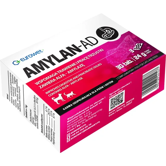 EUROWET Amylan-AD 30 tab. tablety podporující trávení a činnost slinivky pro psy a kočky