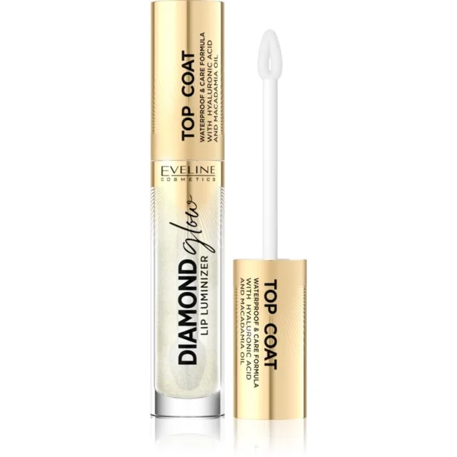 Eveline Cosmetics Diamond Glow třpytivý lesk na rty s kyselinou hyaluronovou odstín 12 Top Coat 4.5 ml