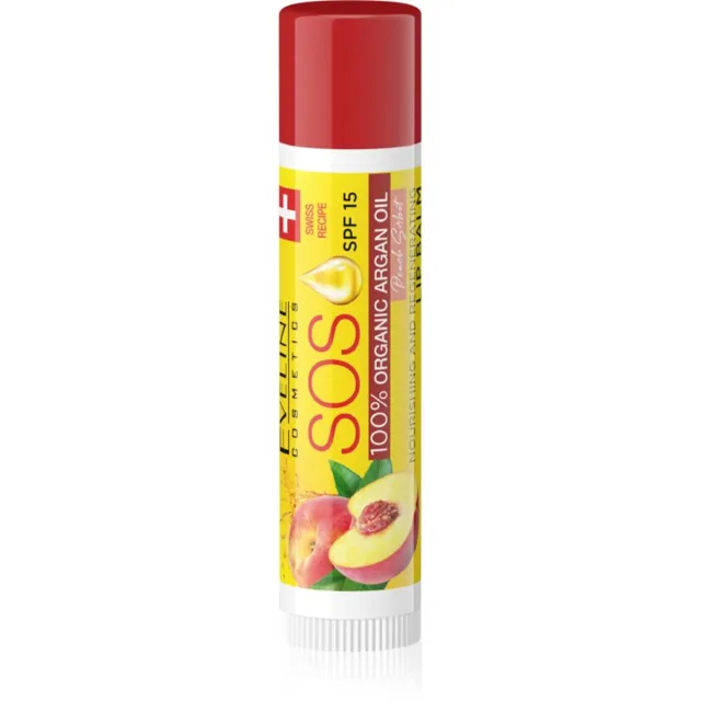 Eveline Cosmetics SOS Lip Balm výživný balzám na rty SPF 15 s vůní Peach Sorbet 1 ks
