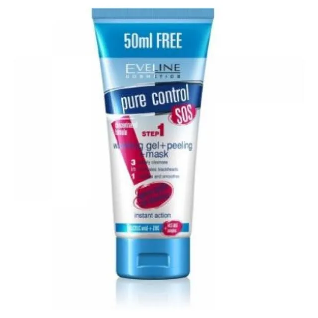 EVELINE Pure Control - 3v1 (Mycí gel, peeling, maska) 200 ml