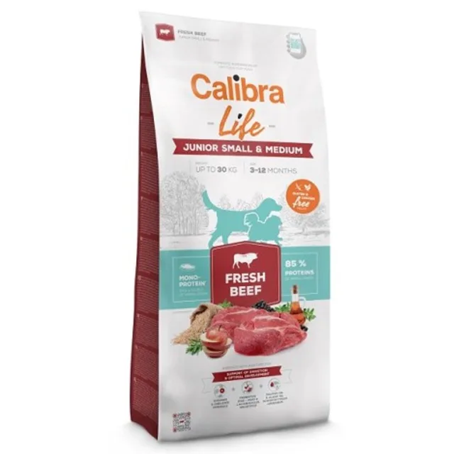 Expirace 9.8. 2026: Calibra Dog Life Junior Small & Medium Fresh Beef 12 kg | P59668
