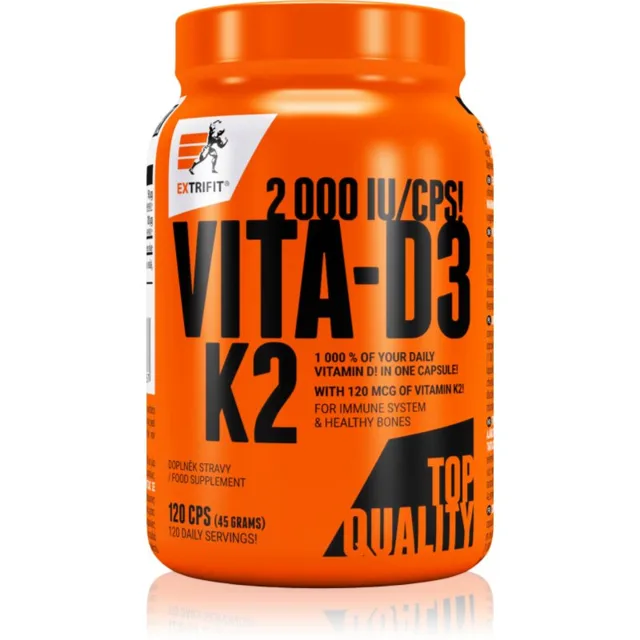 Extrifit Vita D3-K2 2000 IU kapsle pro podporu správného vstřebávání vápníku a fosforu 120 cps